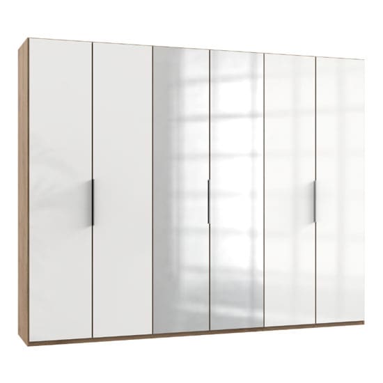 lloyd tall mirror wardrobe gloss white planked oak 6 door