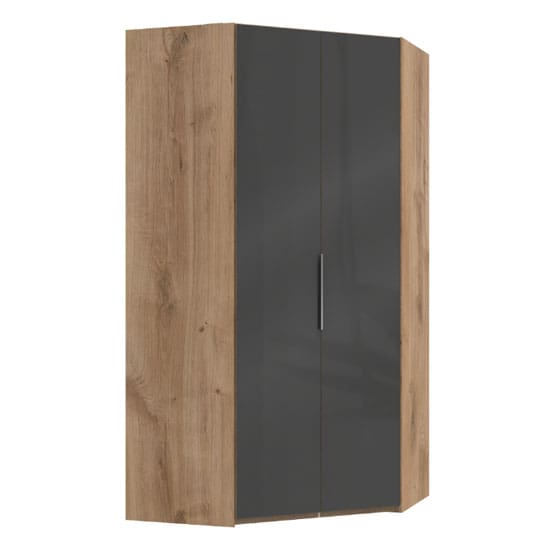 lloyd tall wooden corner wardrobe gloss grey planked oak