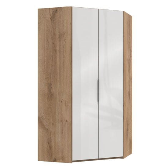 lloyd tall wooden corner wardrobe gloss white planked oak