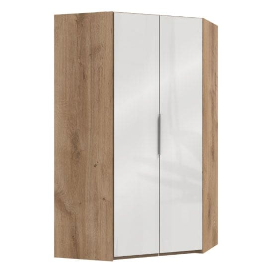 lloyd wooden corner wardrobe gloss white planked oak