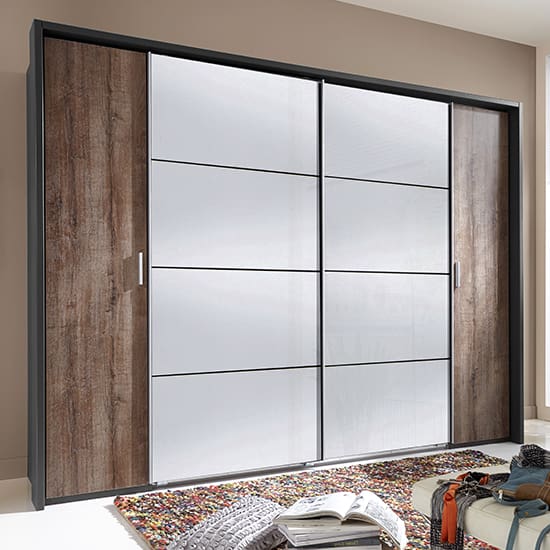 lotto sliding door mirrored wardrobe graphite muddy oak