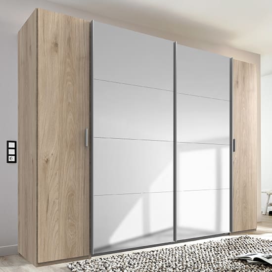 lotto sliding door mirrored wardrobe hickory oak