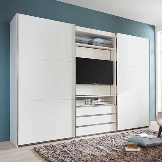 magic wooden sliding door wardrobe white tv shelf