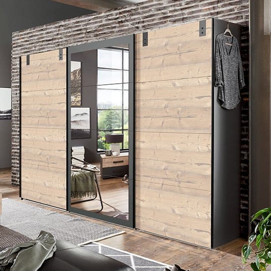 malmo sliding wide mirrored wardrobe silver graphite