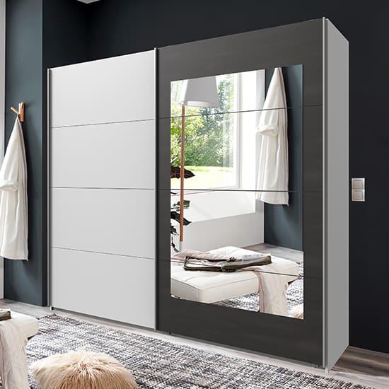 minden sliding door mirrored wardrobe white graphite