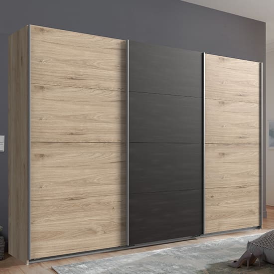 minden sliding door wooden wardrobe hickory oak graphite