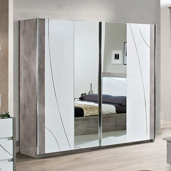 namilon large mirrored sliding wardrobe white grey marble