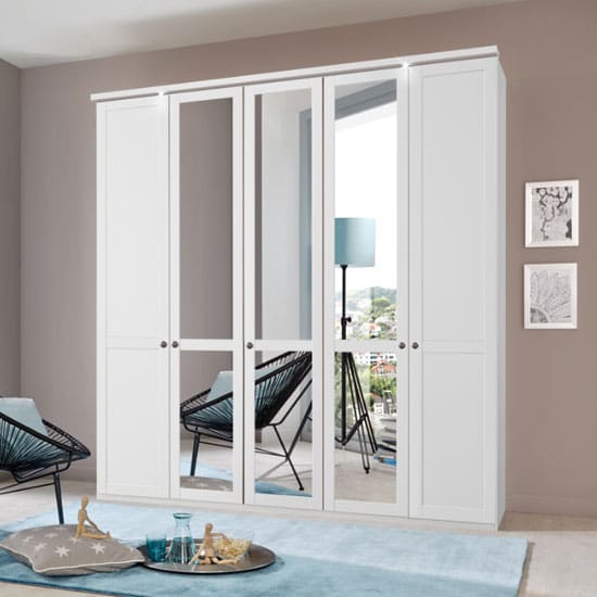 new tork tall mirrored wardrobe white 5 doors