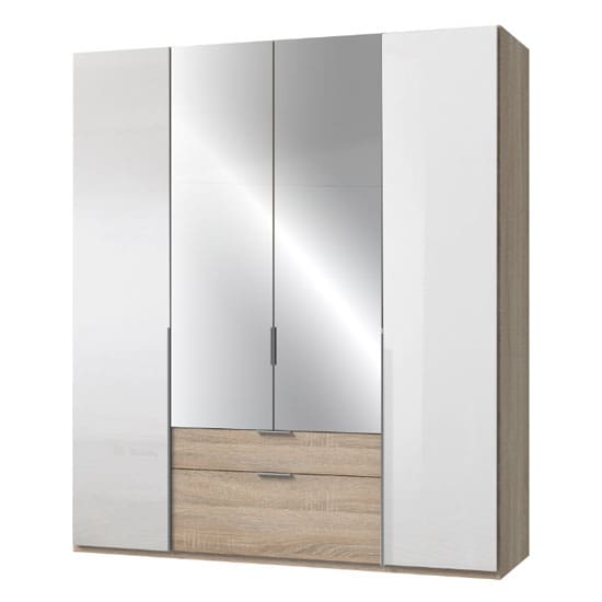 new xork 4 doors mirrored wardrobe high gloss white oak