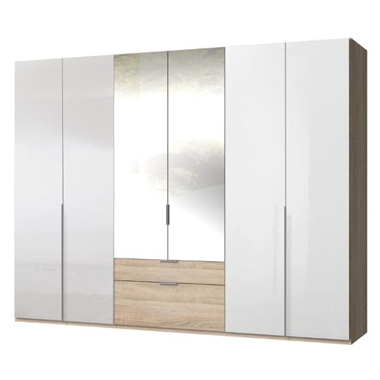 new xork 6 doors mirrored wardrobe high gloss white oak