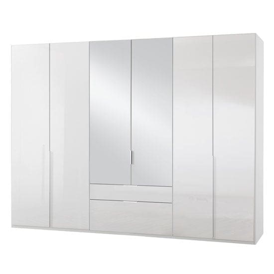 new xork 6 doors mirrored wardrobe high gloss white