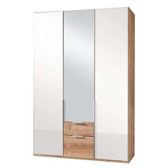 new zork mirrored 3 door wardrobe gloss white planked oak