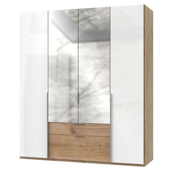 new zork mirrored 4 door wardrobe gloss white planked oak