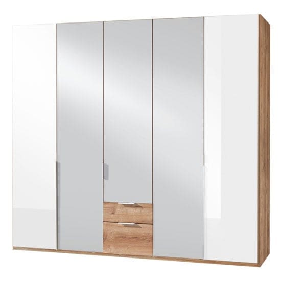 new zork mirrored 5 door wardrobe gloss white planked oak