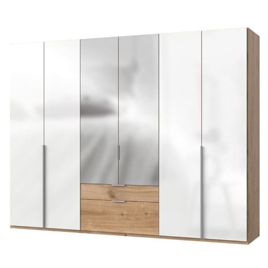 new zork mirrored 6 door wardrobe gloss white planked oak