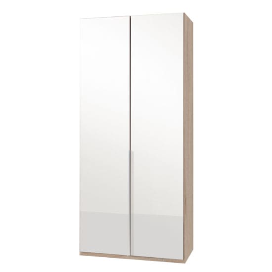 new zork tall wardrobe gloss white hickory oak 2 doors