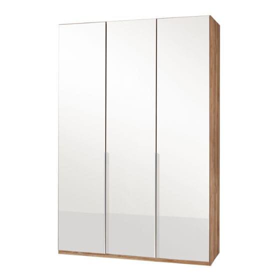 new zork wooden wardrobe gloss white planked oak 3 doors