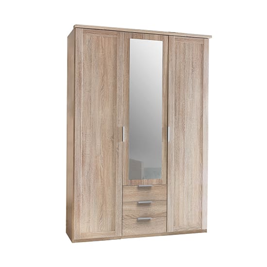 newport mirrored wooden wardrobe oak 3 doors