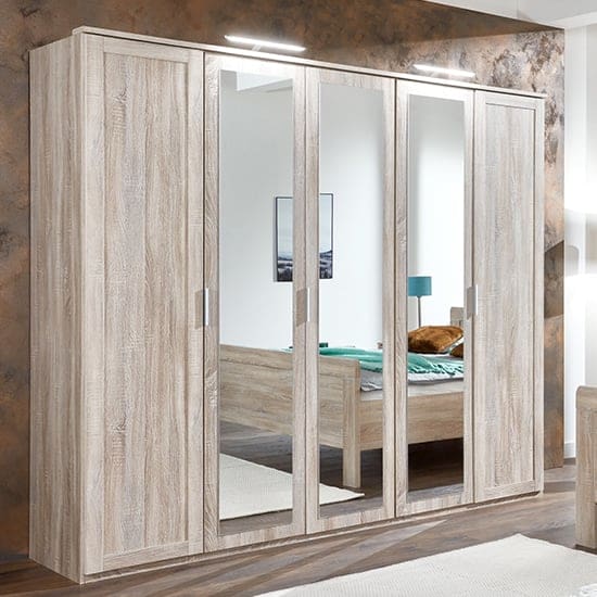 newport mirrored wooden wardrobe oak 3 mirrors