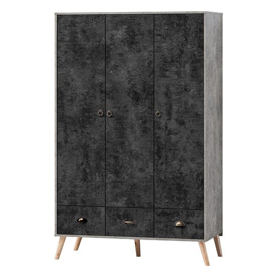 noein wardrobe 3 doors 3 drawers charcoal