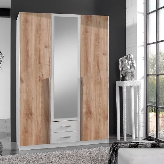 norell mirrored wardrobe white plank oak