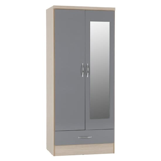 nunky 2 doors 1 drawer mirrored wardrobe grey gloss oak