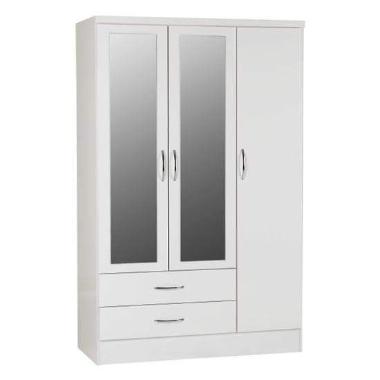 nunky mirrored wardrobe white gloss 3 doors 2 drawers