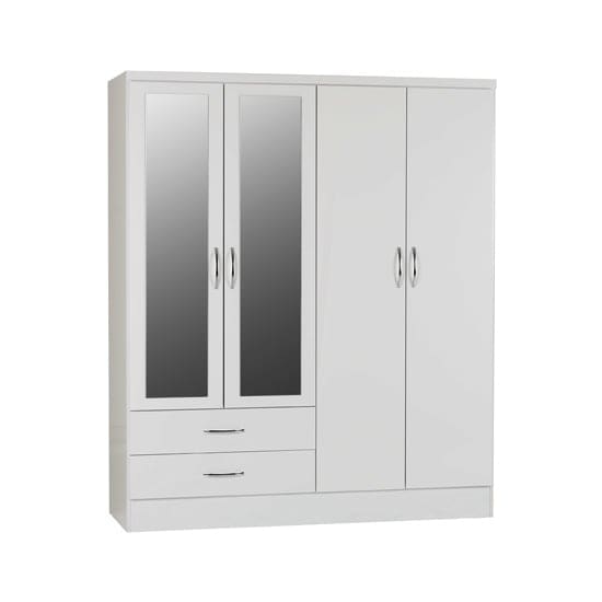 nunky mirrored wardrobe white gloss 4 doors 2 drawers