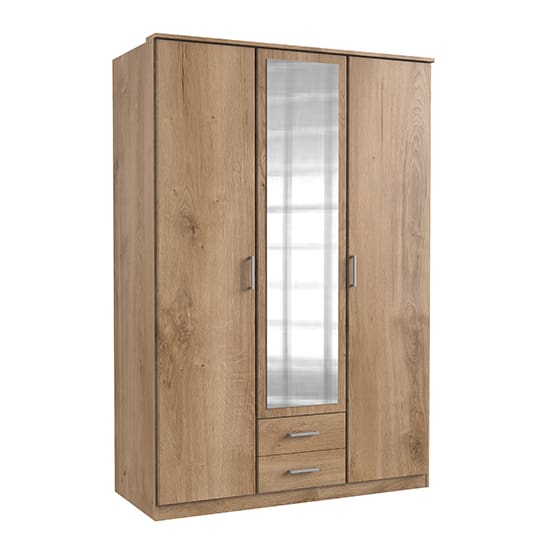 osaka mirrored wooden wardrobe planked oak 2 doors