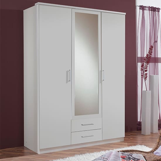 osaka mirrored wooden wardrobe white 2 doors