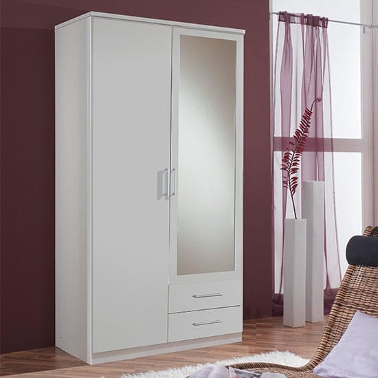 osaka mirrored wooden wardrobe white 2 drawers