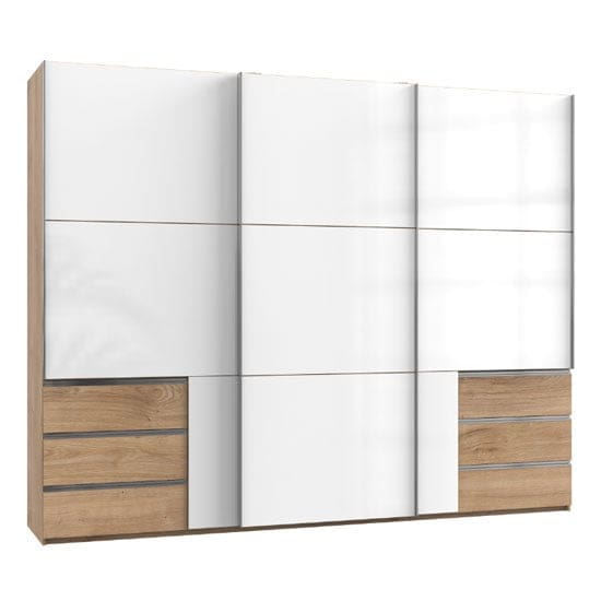 royd wooden sliding wardrobe white planked oak 3 doors