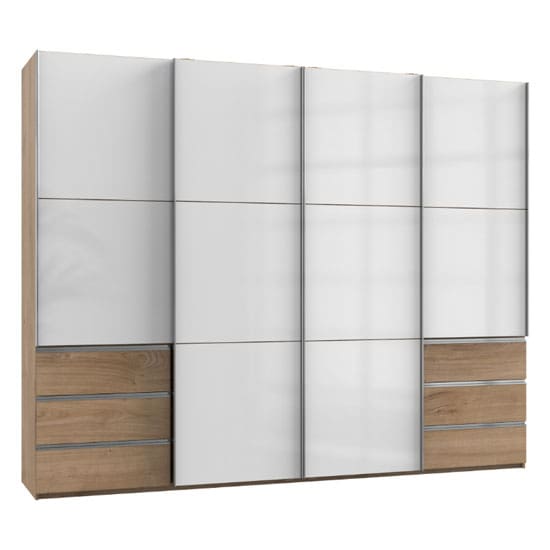 royd wooden sliding wardrobe white planked oak 4 doors