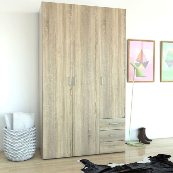 scalia wooden wardrobe oak 3 doors 3 drawers