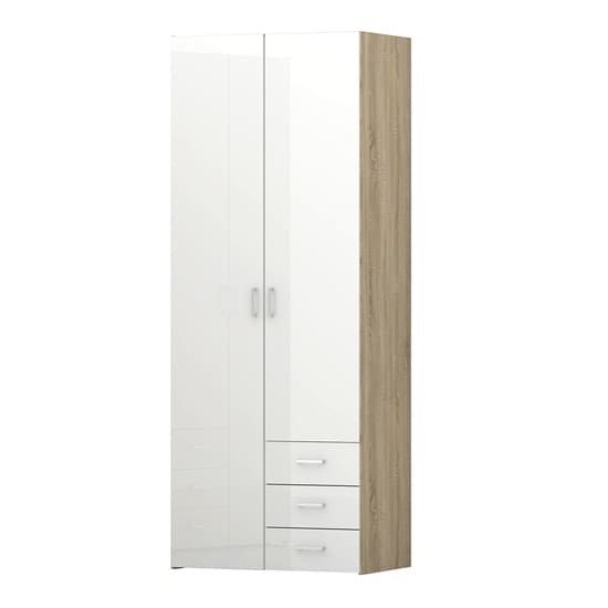 scalia wooden wardrobe oak white gloss 2 doors 3 drawers