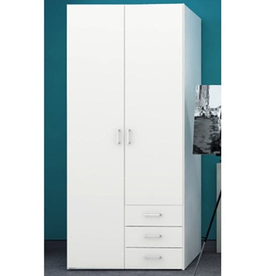 scalia wooden wardrobe white 2 doors and 3 drawers 4