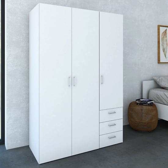 scalia wooden wardrobe white 3 doors 3 drawers