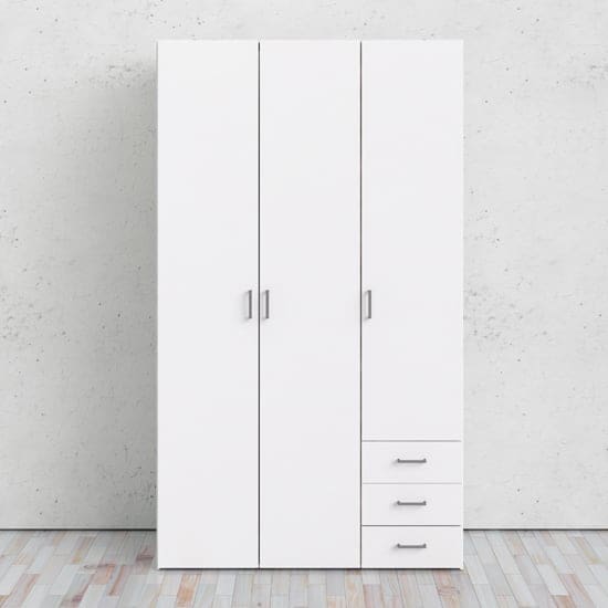 scalia wooden wardrobe white 3 doors and 3 drawers