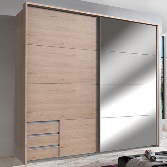 seattle sliding door mirrored wardrobe hickory oak