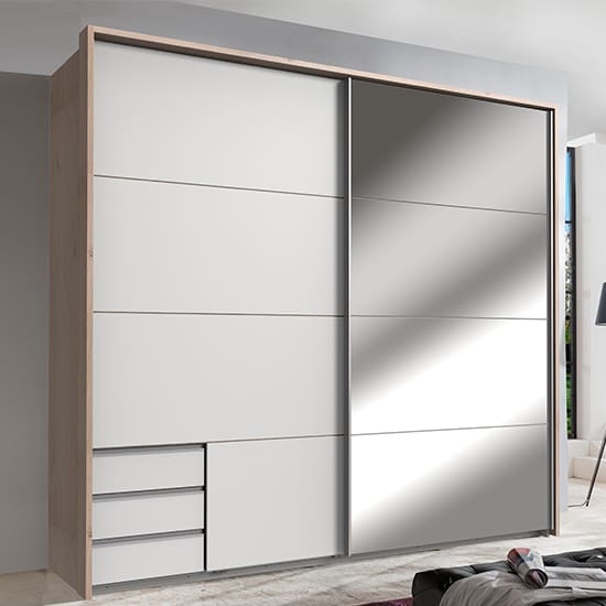 seattle sliding door mirrored wardrobe white hickory oak