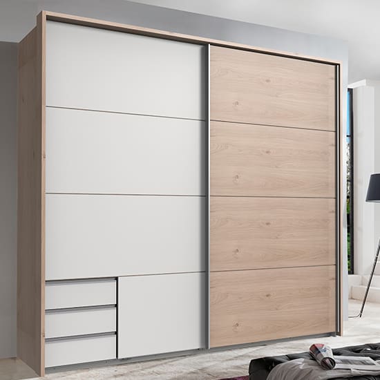 seattle sliding door wooden wardrobe white hickory oak