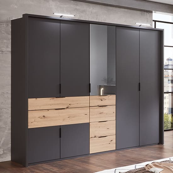 shanghai mirrored wooden wardrobe graphite artisan oak