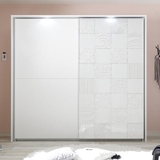 soxa led wooden sliding door wardrobe serigraphed white