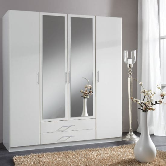 spectral mirrored tall wardrobe white 4 doors