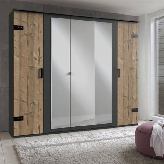 stockholm mirrored wardrobe silver fir graphite