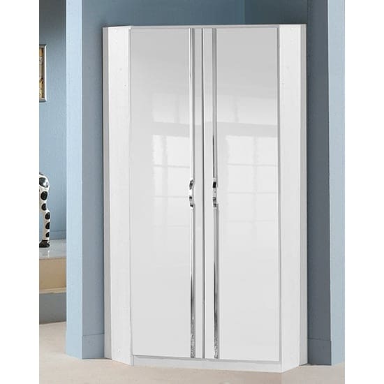 trio wooden corner wardrobe high gloss white