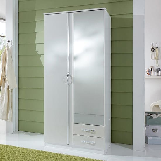 trio wooden wardrobe high gloss white 1 mirror