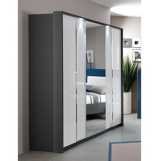 urbino led wooden wardrobe grey white 3 doors