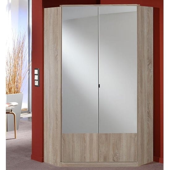 vista mirrored corner robe oak effect