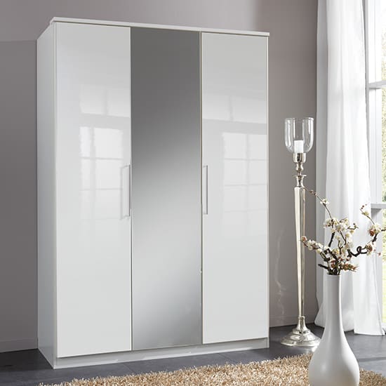 Bruce Mirrored 3 Doors Wardrobe White High Gloss Fronts